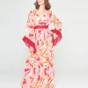 Unique Vintage 1970s Pink & Red Psychedelic Floral Maxi Dress