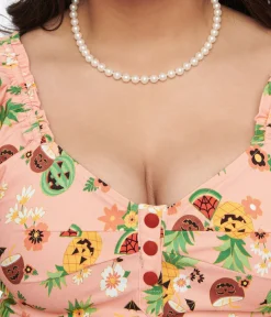 Unique Vintage 1950s Pink Jack-O-Lantern Fruit Ohara Swing Dress