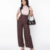 Unique Vintage 1930s Purple & Mauve Plaid High Waist Suspender Pants