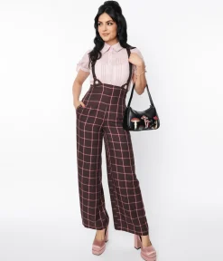 Unique Vintage 1930s Purple & Mauve Plaid High Waist Suspender Pants