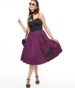 Unique Vintage 1950s Purple & Black Glitter Cat Swing Dress