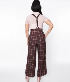Unique Vintage 1930s Purple & Mauve Plaid High Waist Suspender Pants