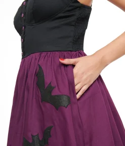 Unique Vintage 1950s Purple & Black Glitter Cat Swing Dress
