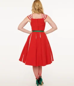 Unique Vintage 1950s Red & White Stripe Swing Dress