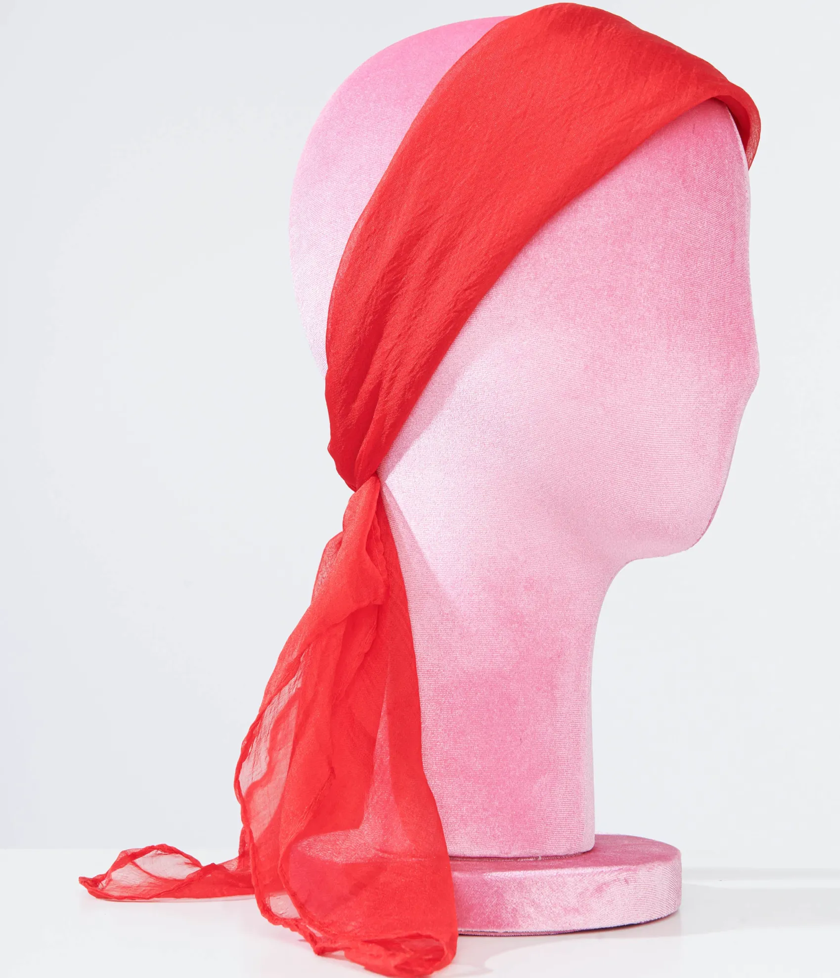 Unique Vintage 1950s Red Chiffon Hair Scarf