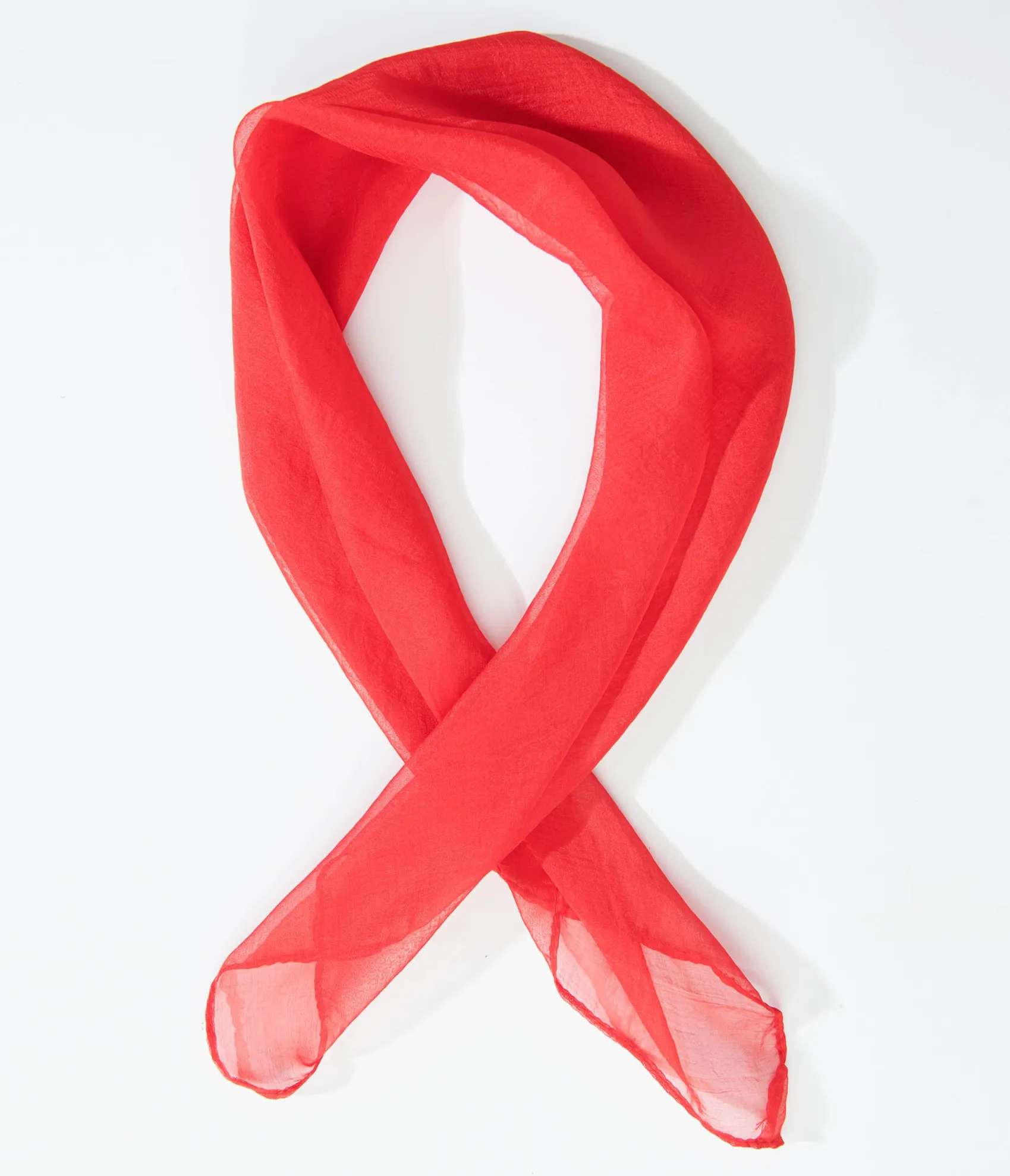 Unique Vintage 1950s Red Chiffon Hair Scarf