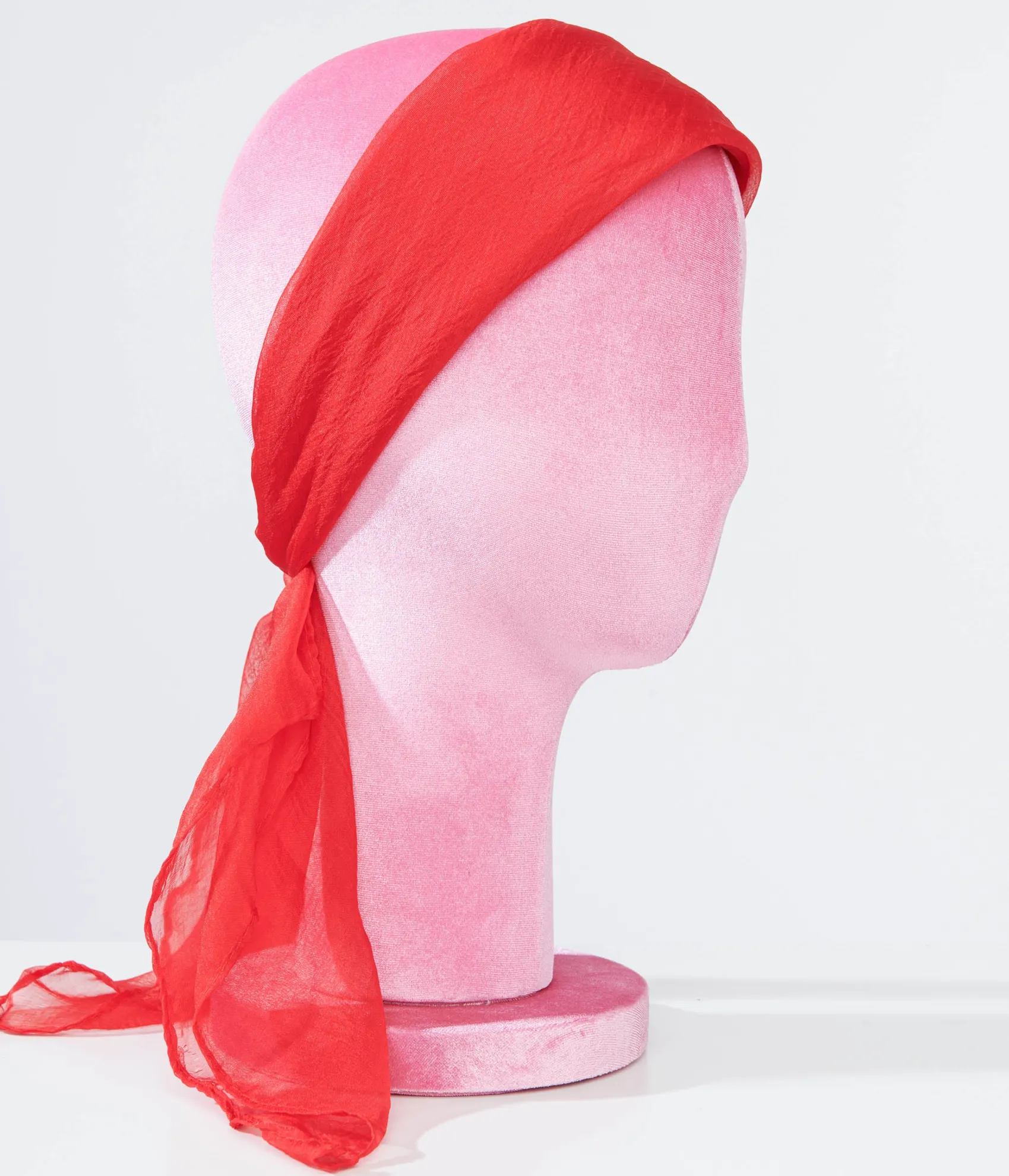 Unique Vintage 1950s Red Chiffon Hair Scarf