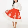 Unique Vintage 1950s Red Felt & White Fur Snowflake Soda Shop Swing Skirt