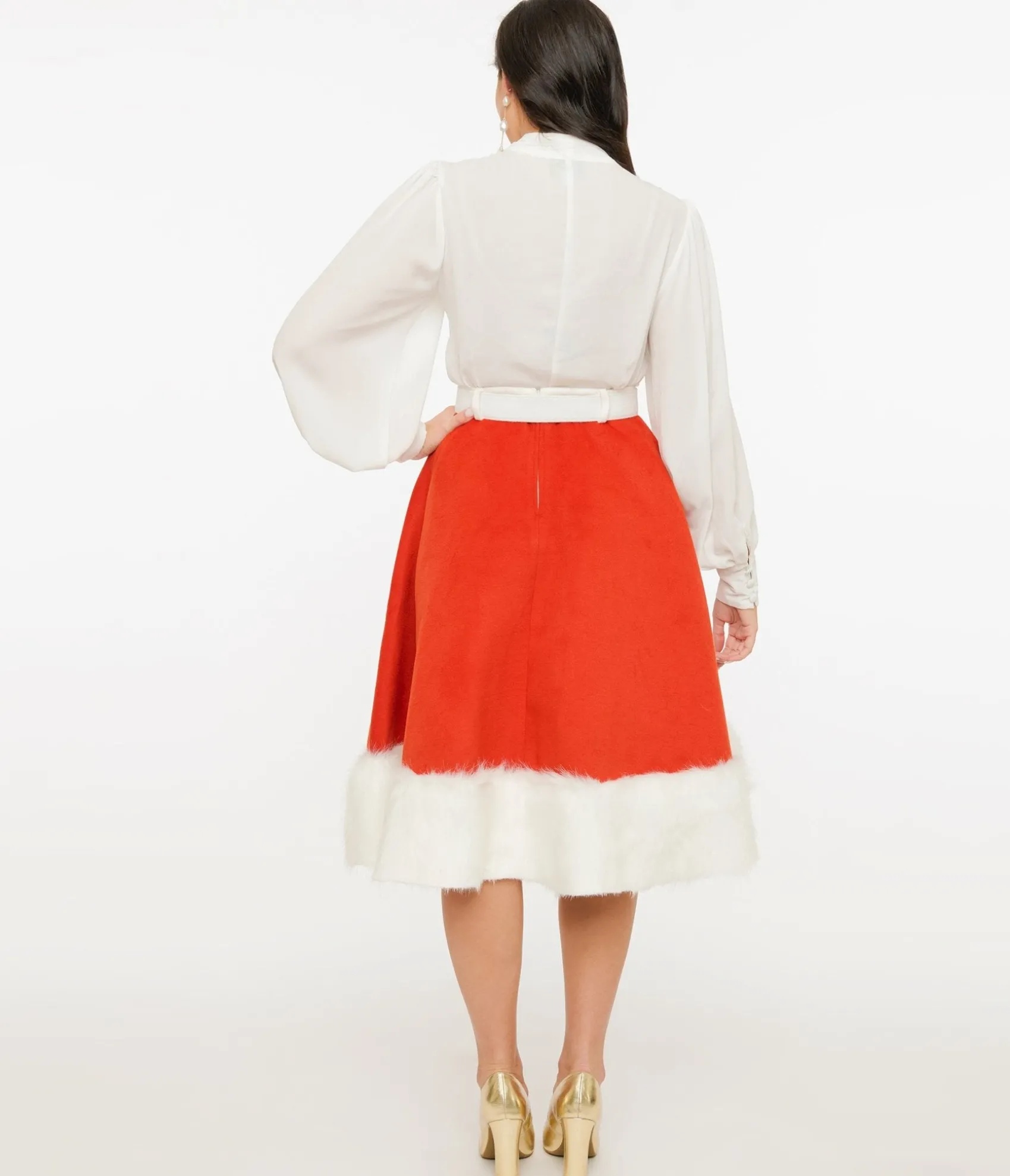 Unique Vintage 1950s Red Felt & White Fur Snowflake Soda Shop Swing Skirt