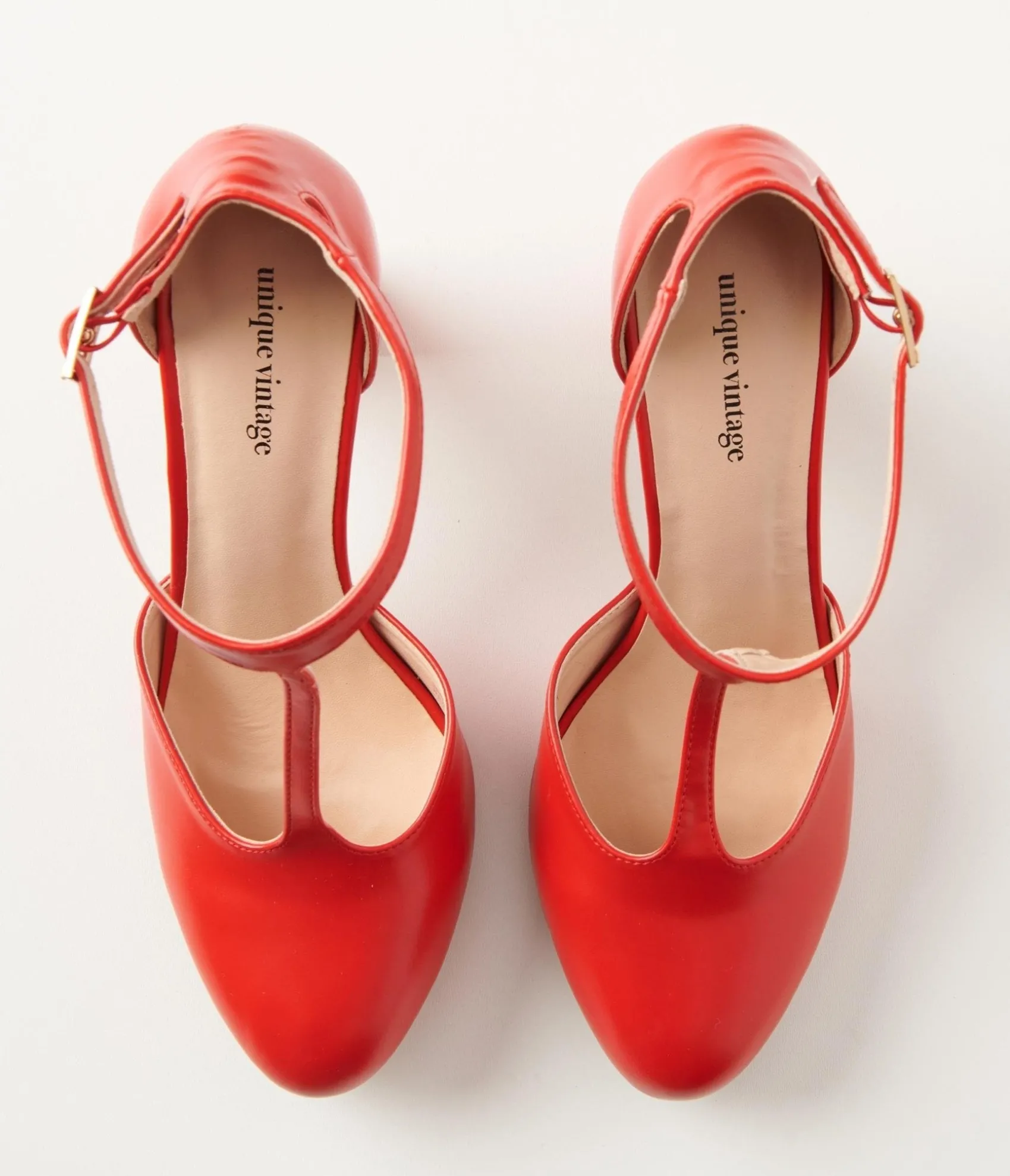 Unique Vintage 1920s Red Leatherette T-Strap Astaire Pumps