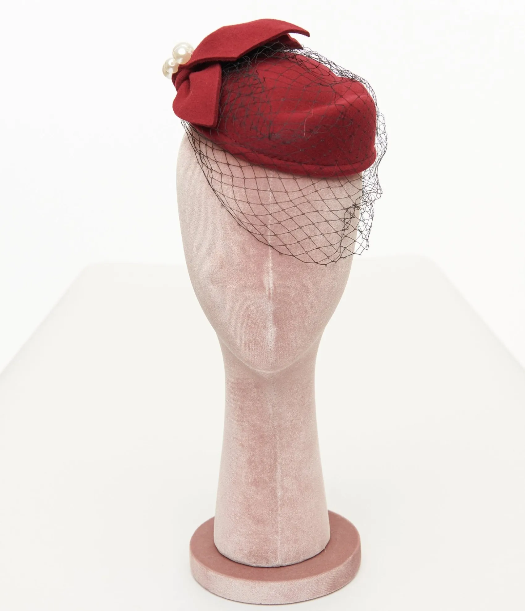 Unique Vintage 1950s Red Pearl Pillbox Hat