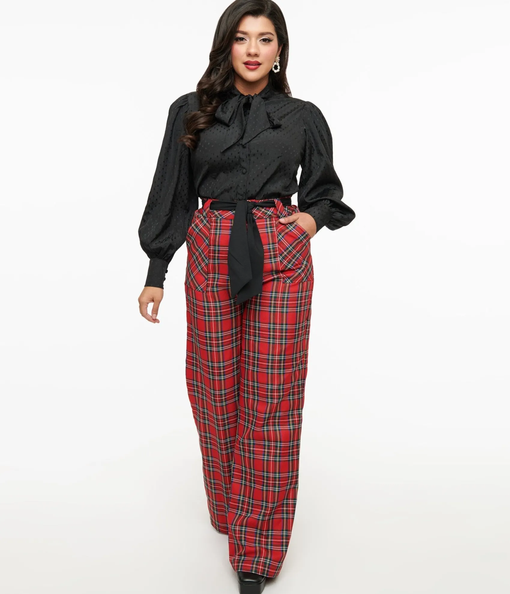 Unique Vintage 1950s Red Plaid Wide Leg Trousers
