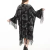 Unique Vintage 1920s Silver & Black Velvet Zodiac Fringe Kimono