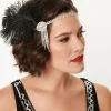 Unique Vintage 1920s Silver Rhinestone & Black Feather Headband