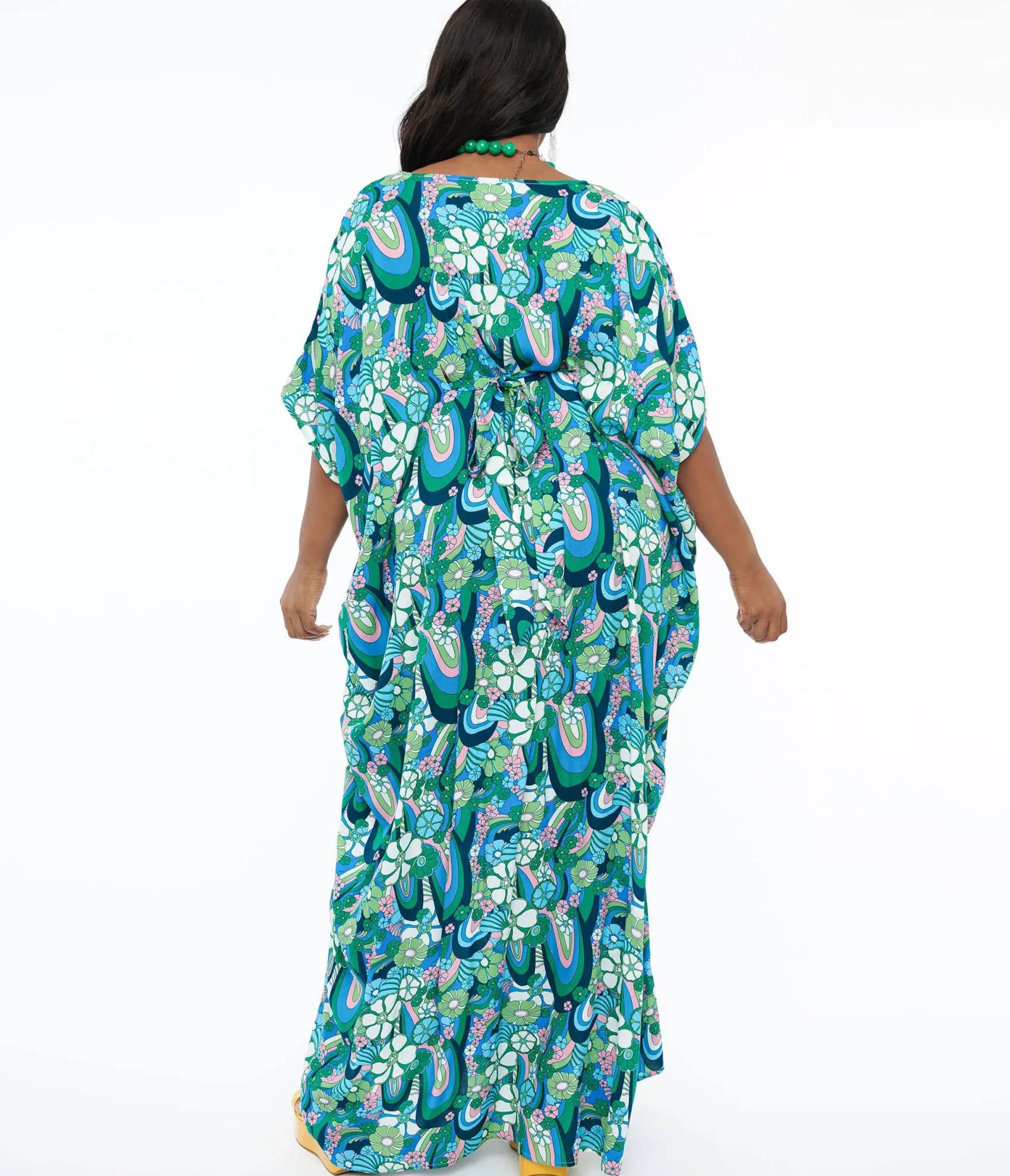 Unique Vintage 1970s Teal Psychedelic Floral Burton Caftan Dress
