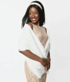 Unique Vintage 1920s White Faux Fur Stole Wrap