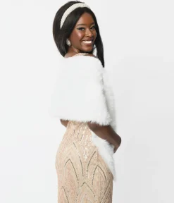 Unique Vintage 1920s White Faux Fur Stole Wrap