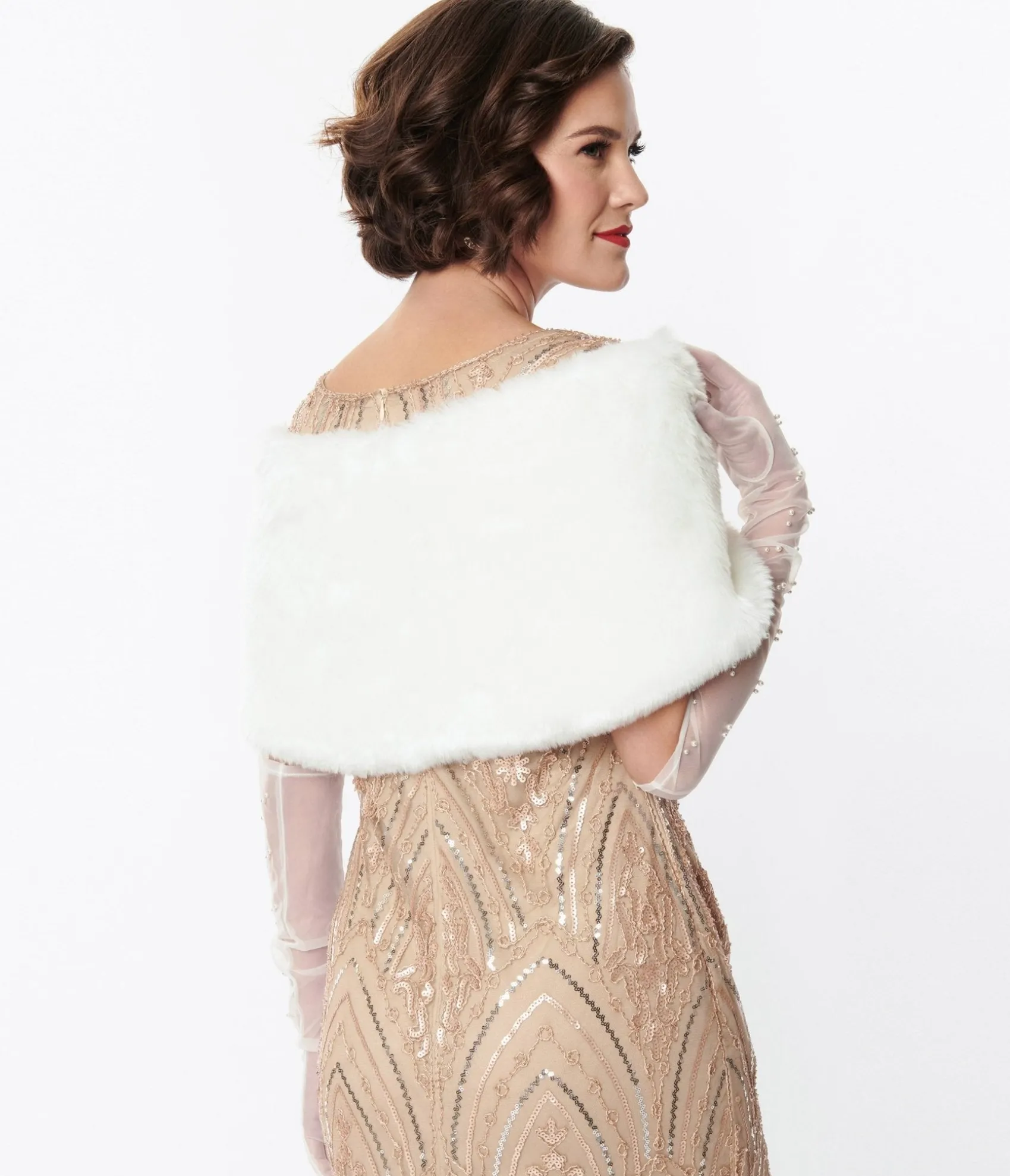 Unique Vintage 1920s White Faux Fur Ribbon Shawl