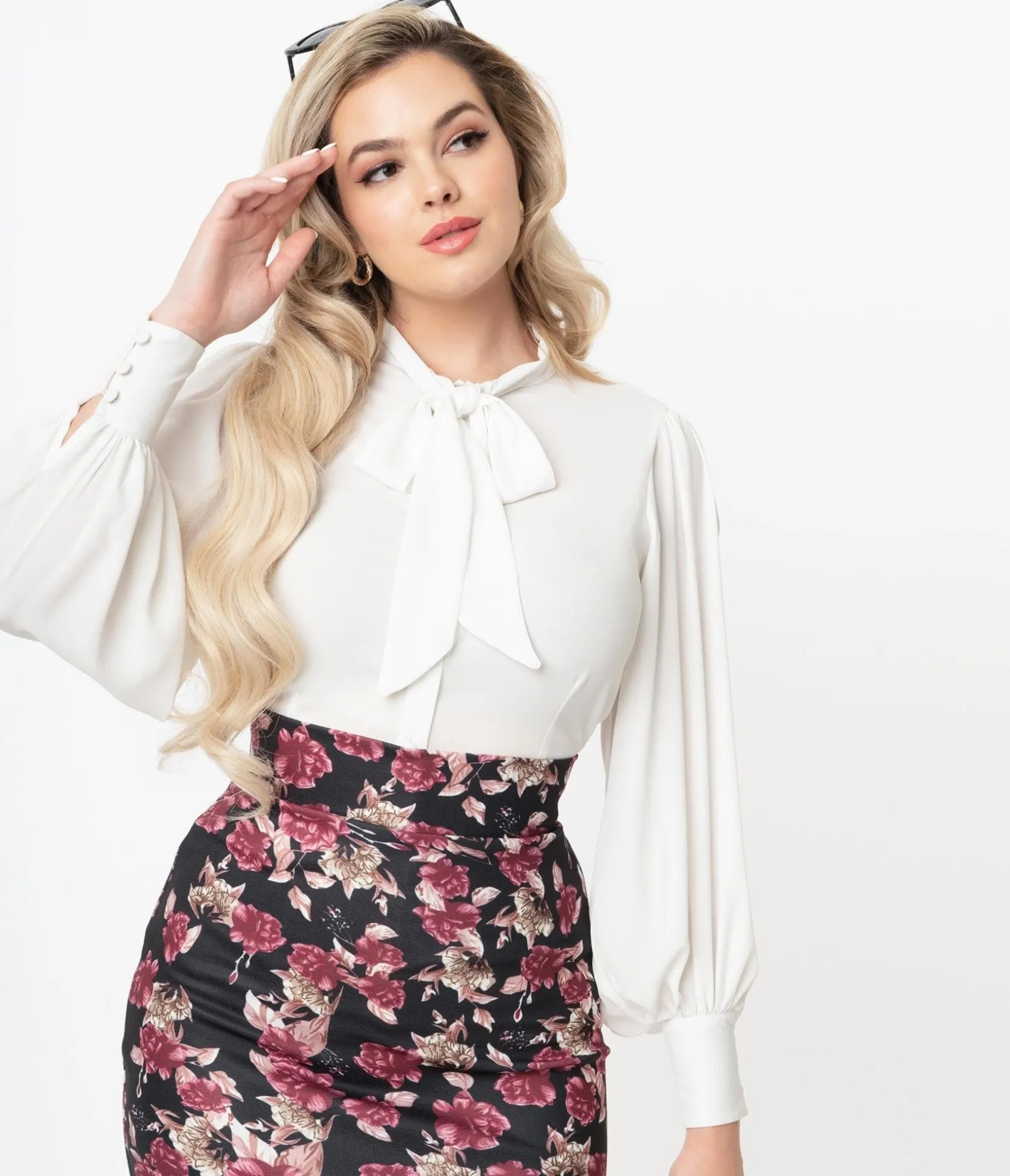 Unique Vintage 1940s White Neck Tie Gwen Blouse