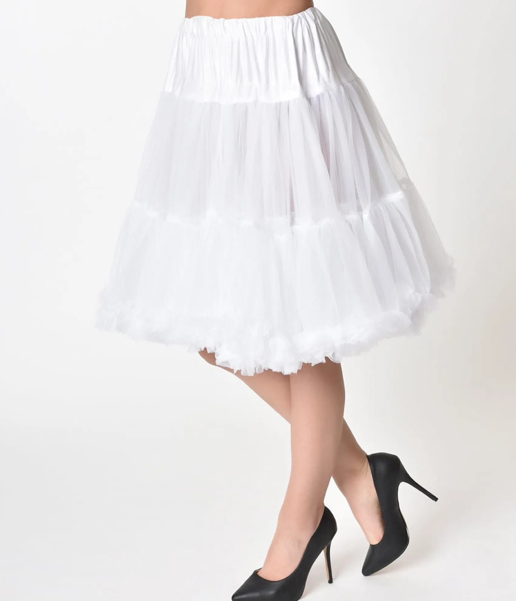Unique Vintage 1950s White Retro Style Ruffled Petticoat Crinoline
