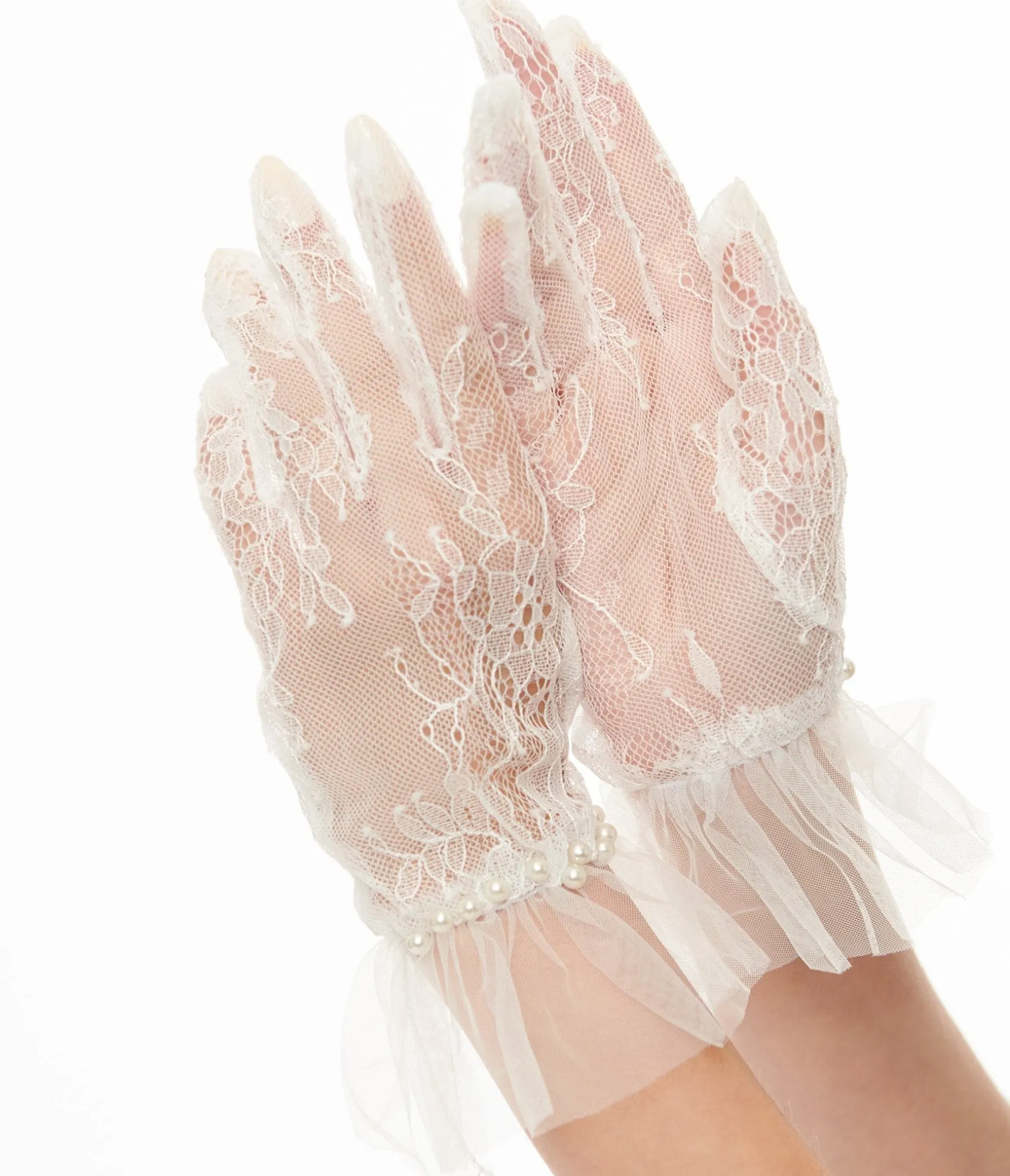 Unique Vintage 1950s White Tulle Lace Gloves