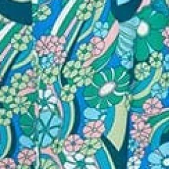 Unique Vintage Teal Psychedelic Floral Scallop Trim Shorts