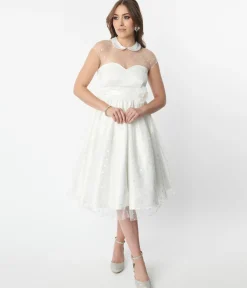 Unique Vintage White & Iridescent Heart Bridal Swing Dress