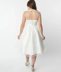 Unique Vintage White & Iridescent Heart Bridal Swing Dress