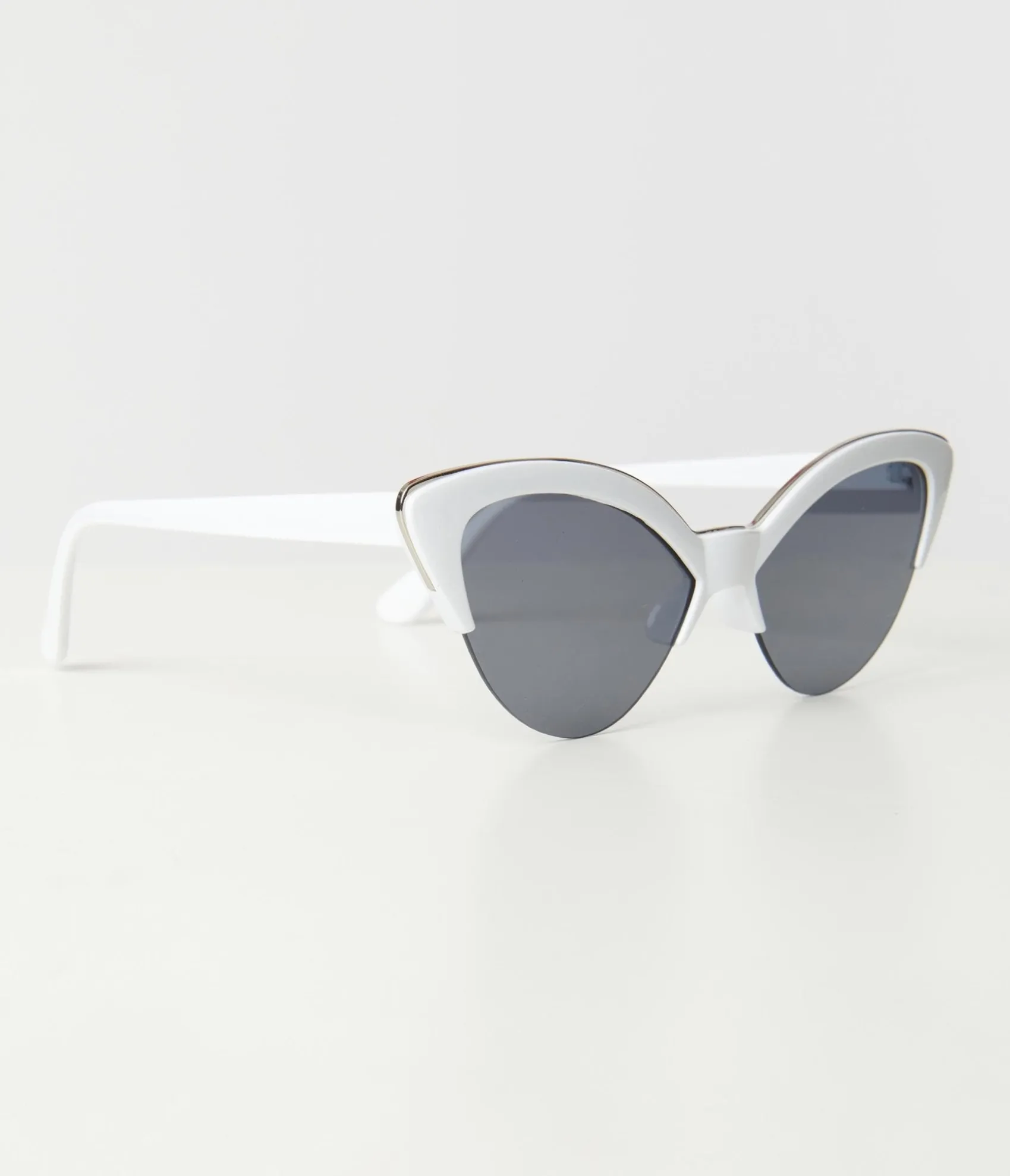 Unique Vintage White & Silver Half Rim Cat Eye Sunglasses