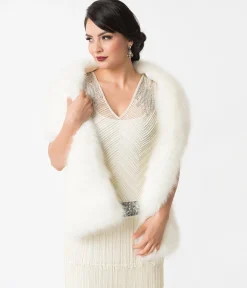 Unique Vintage White Ivory Faux Fur Stole