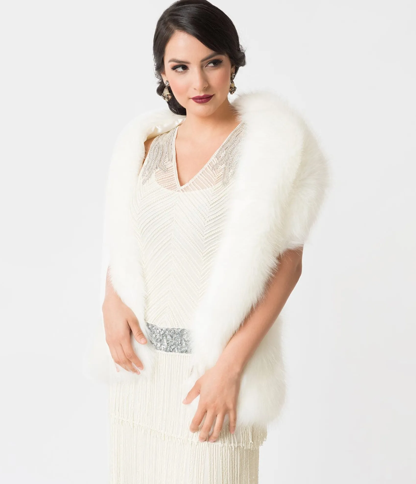 Unique Vintage White Ivory Faux Fur Stole