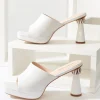 Unique Vintage White Leatherette Spiral Ball Mule Heels