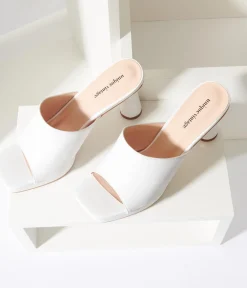 Unique Vintage White Leatherette Spiral Ball Mule Heels