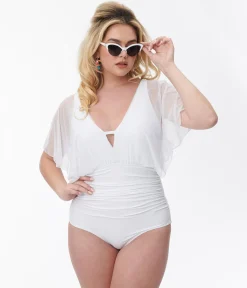 Unique Vintage White Mesh Sleeved Torrey Swimsuit