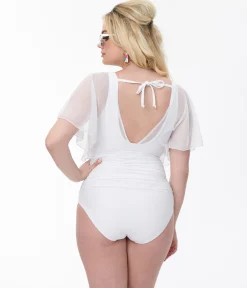 Unique Vintage White Mesh Sleeved Torrey Swimsuit