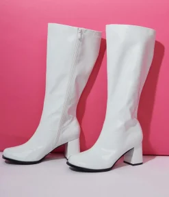 Unique Vintage White Patent Gogo Boot