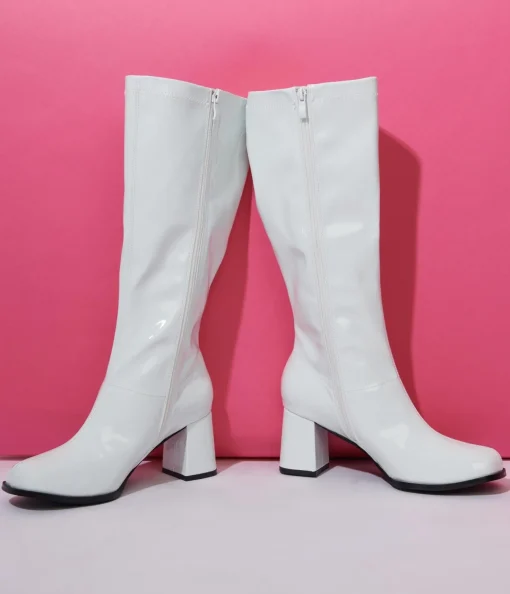 Unique Vintage White Patent Gogo Boot