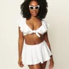 Unique Vintage White Ruffled Cap Sleeve Frida Swim Top