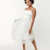 Unique Vintage White Tulle & Floral Beading Bertie Swing Dress