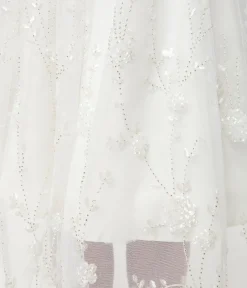 Unique Vintage White Tulle & Floral Beading Bertie Swing Dress