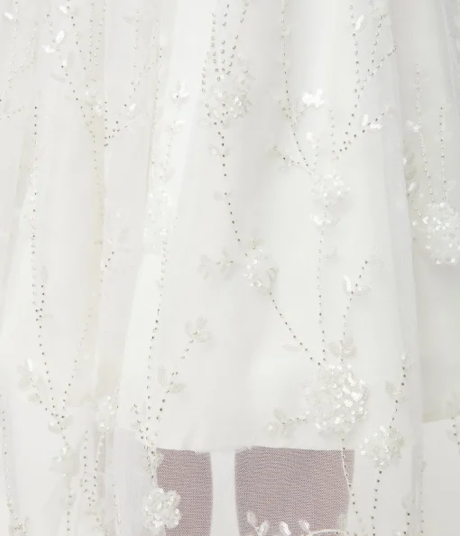 Unique Vintage White Tulle & Floral Beading Bertie Swing Dress