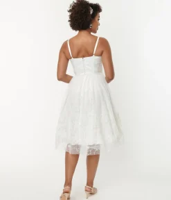 Unique Vintage White Tulle & Floral Beading Bertie Swing Dress