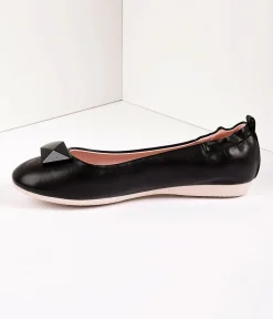Vintage Style Black Leatherette & Geometric Gem Ballet Flats
