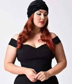 Vintage Style Black Velvet Knotted Turban