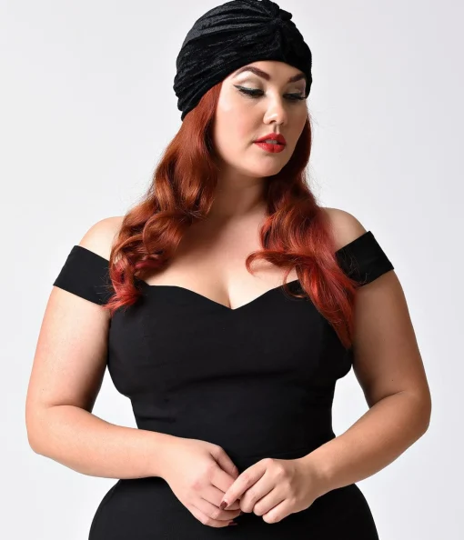Vintage Style Black Velvet Knotted Turban