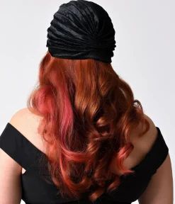 Vintage Style Black Velvet Knotted Turban
