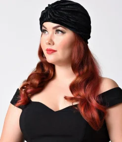 Vintage Style Black Velvet Knotted Turban