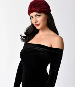 Vintage Style Burgundy Velvet Knotted Turban