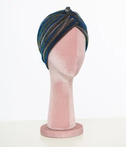 Vintage Style Multicolor Metallic Blue Knotted Turban