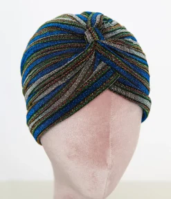 Vintage Style Multicolor Metallic Blue Knotted Turban